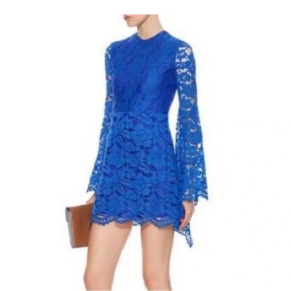 ALEXIS BLUE LACE ELONGATED BELL SLEEVE A-LINE MINI DRESS SZ.S - Picture 1 of 10